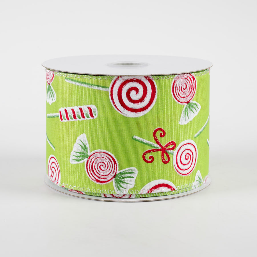 2.5" Various Christmas Candy Satin Ribbon: Lime (10 Yards)