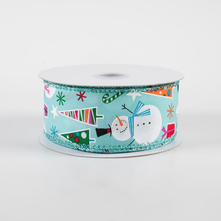 1.5" Gifts And Snowmen Satin Ribbon: Aqua (10 Yards)