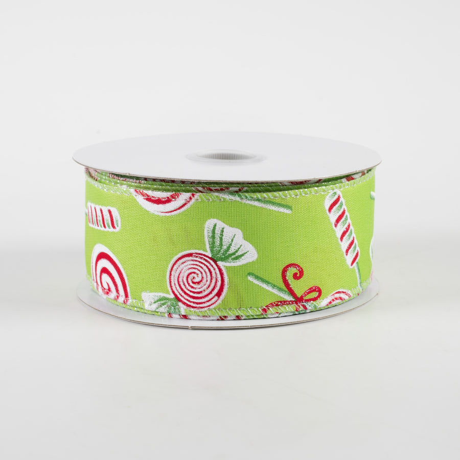 1.5" Various Christmas Candy Satin Ribbon: Lime (10 Yards)