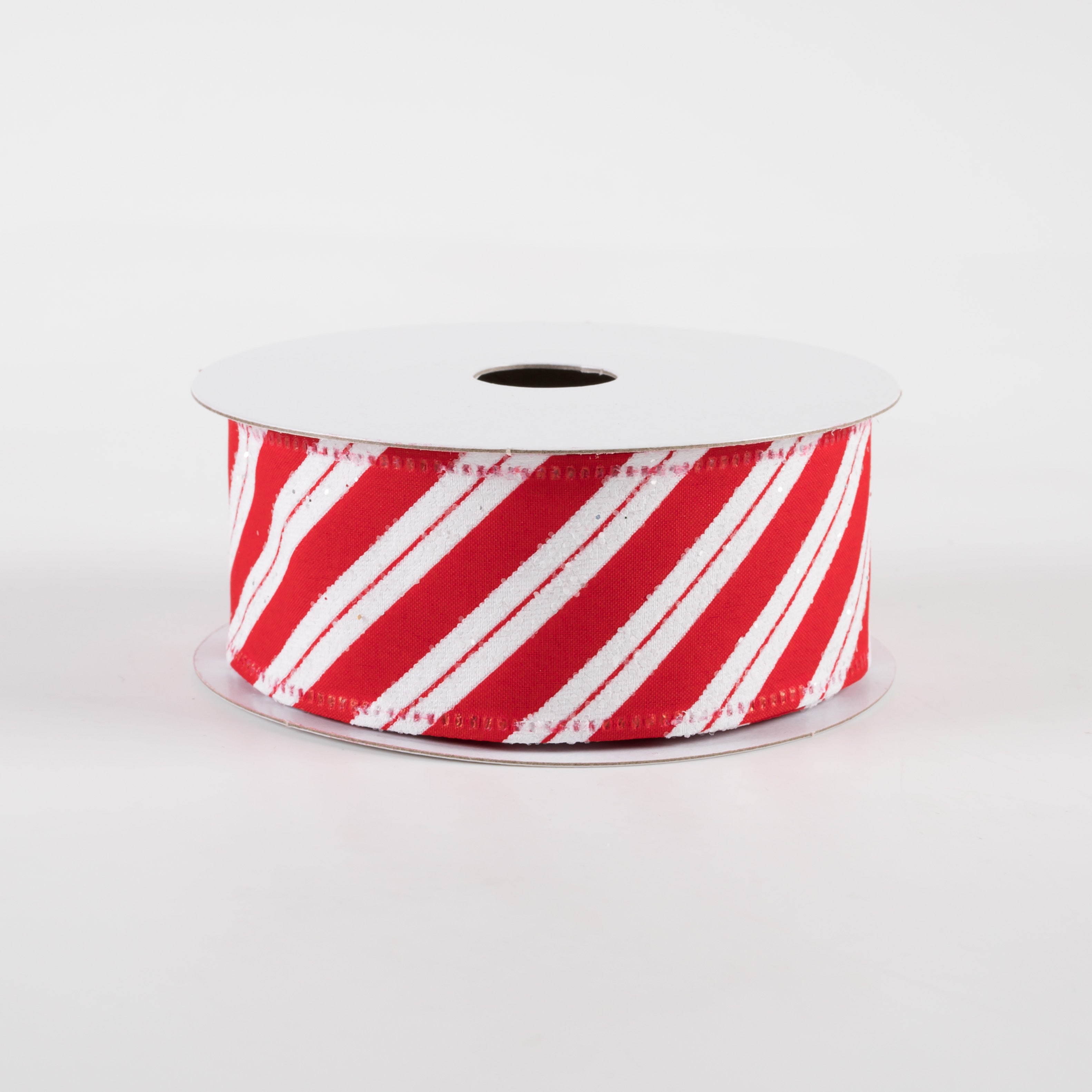 1.5" Hex Glitter Satin Candy Cane Stripes Ribbon (10 Yards)