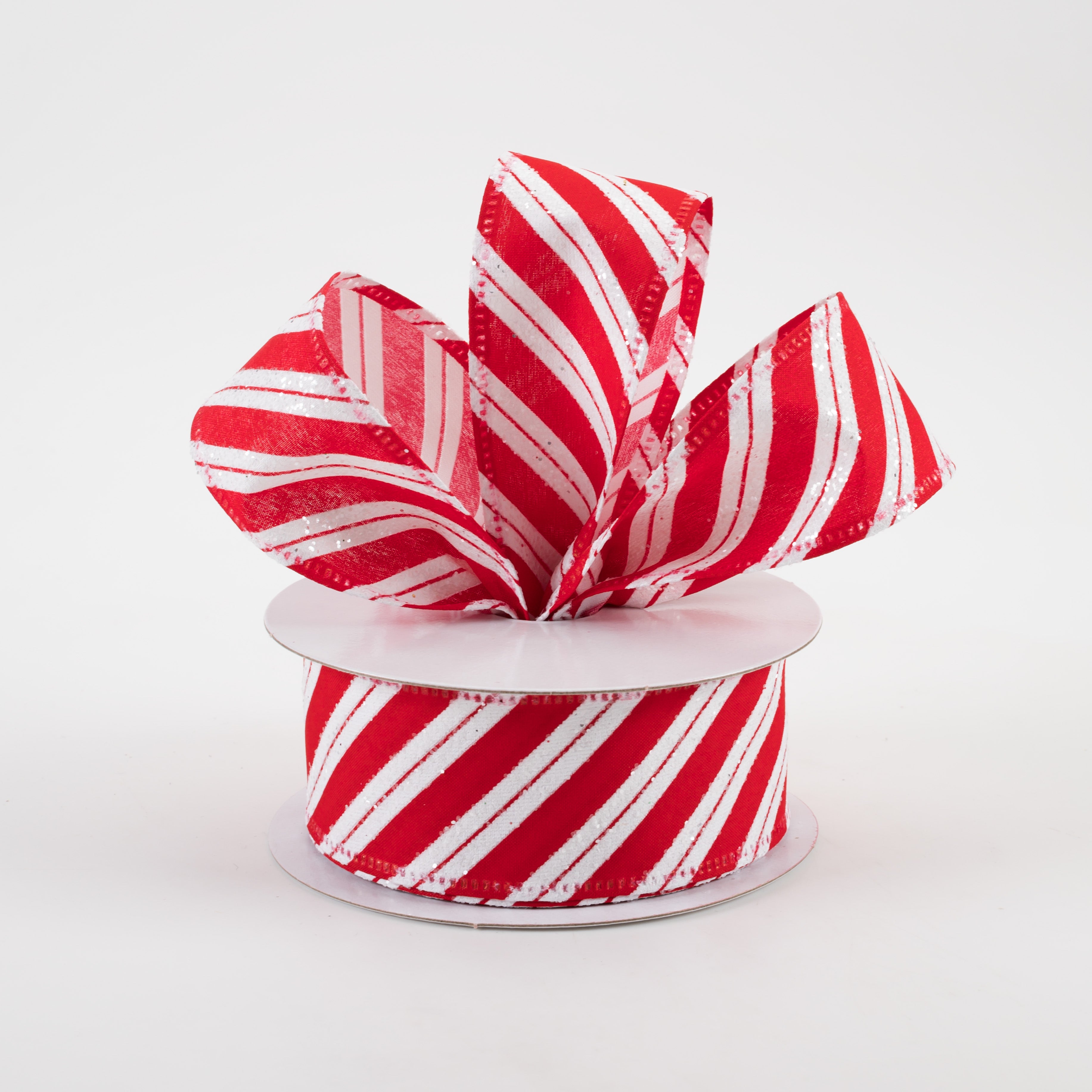 1.5" Hex Glitter Satin Candy Cane Stripes Ribbon (10 Yards)
