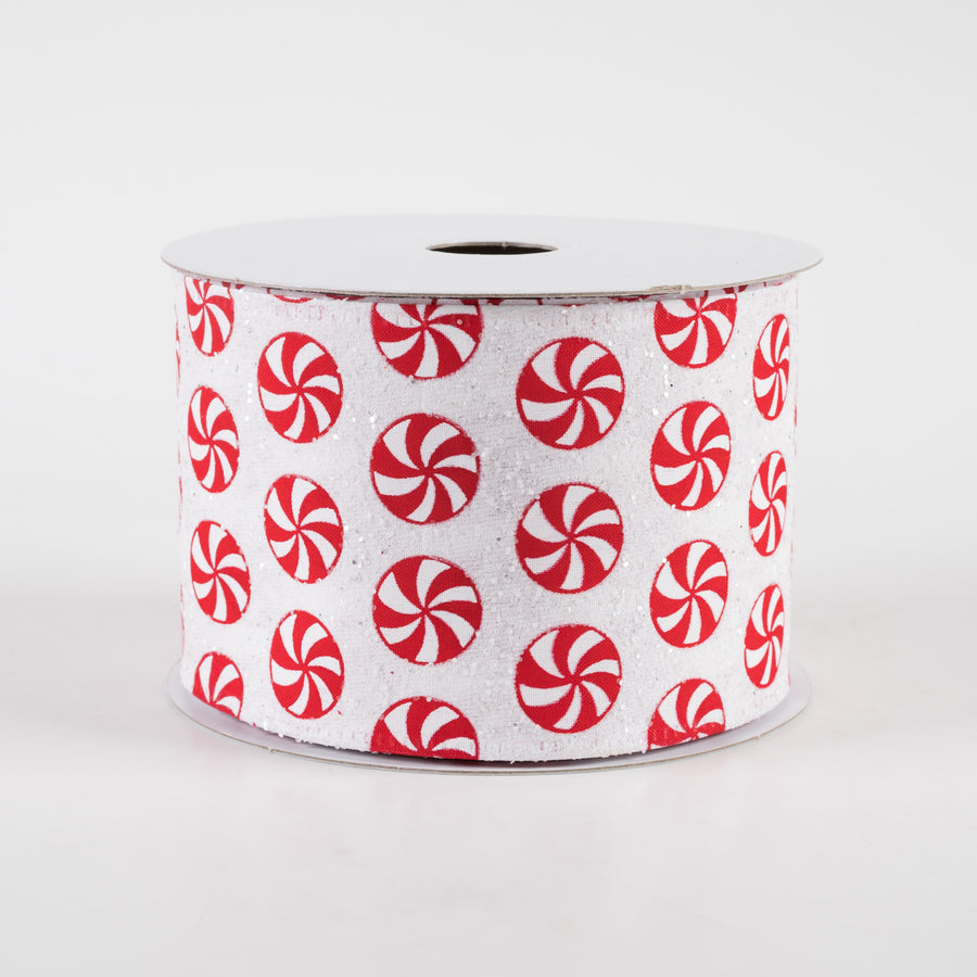 2.5" Peppermints White Glitter Satin Ribbon (10 Yards)