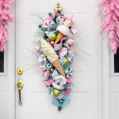 19" Ice Cream Cone Ornament: Pink & Lime