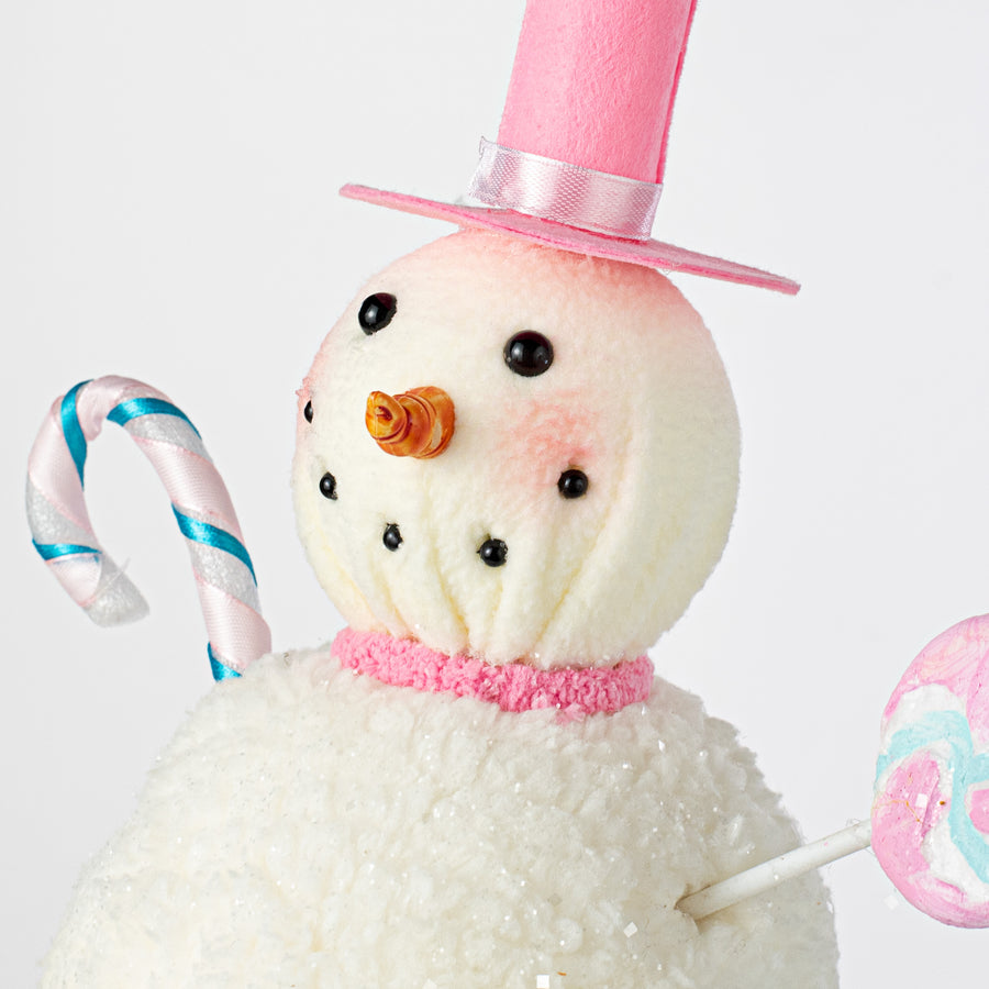 14" Snowman & Candy Ice Cream Ornament: Pink & Blue