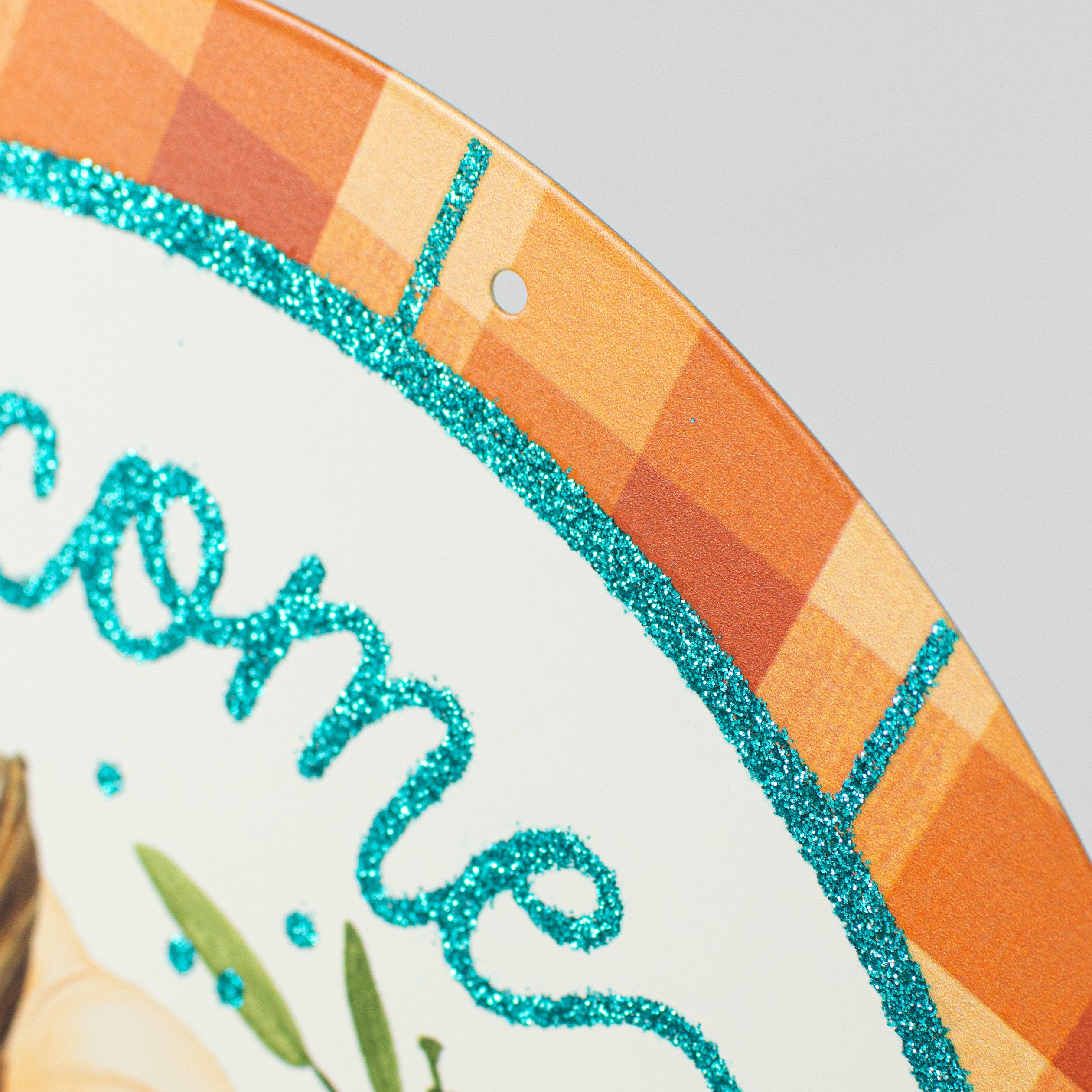 12" Metal Sign: Glittered Welcome Pumpkins Orange