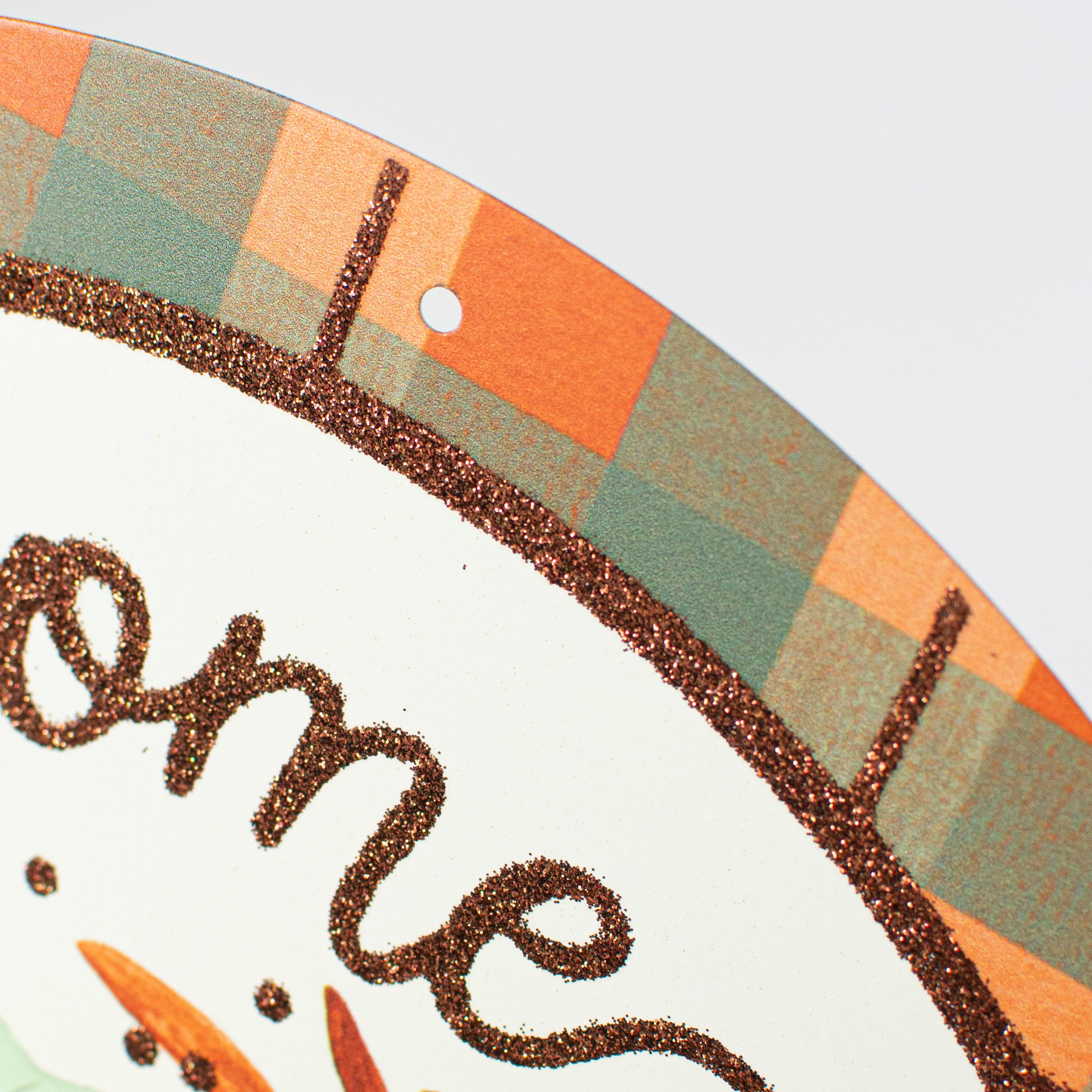 12" Metal Sign: Glittered Welcome Pumpkins Sage