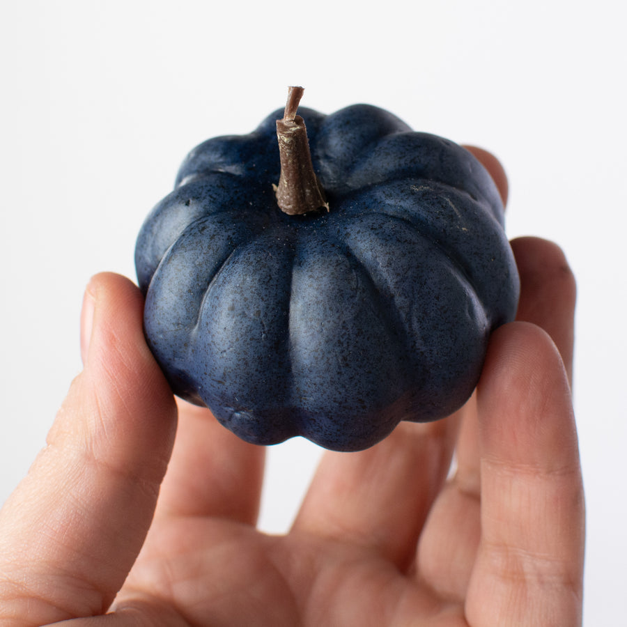 1.75" to 3.75" Assorted Artificial Pumpkins: Teal & Navy Fall (12)