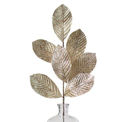 27" Glitter Leaf Spray: Champagne