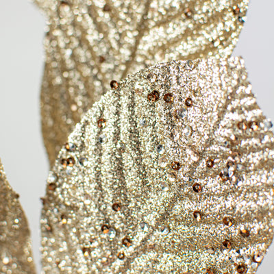 27" Glitter Leaf Spray: Champagne