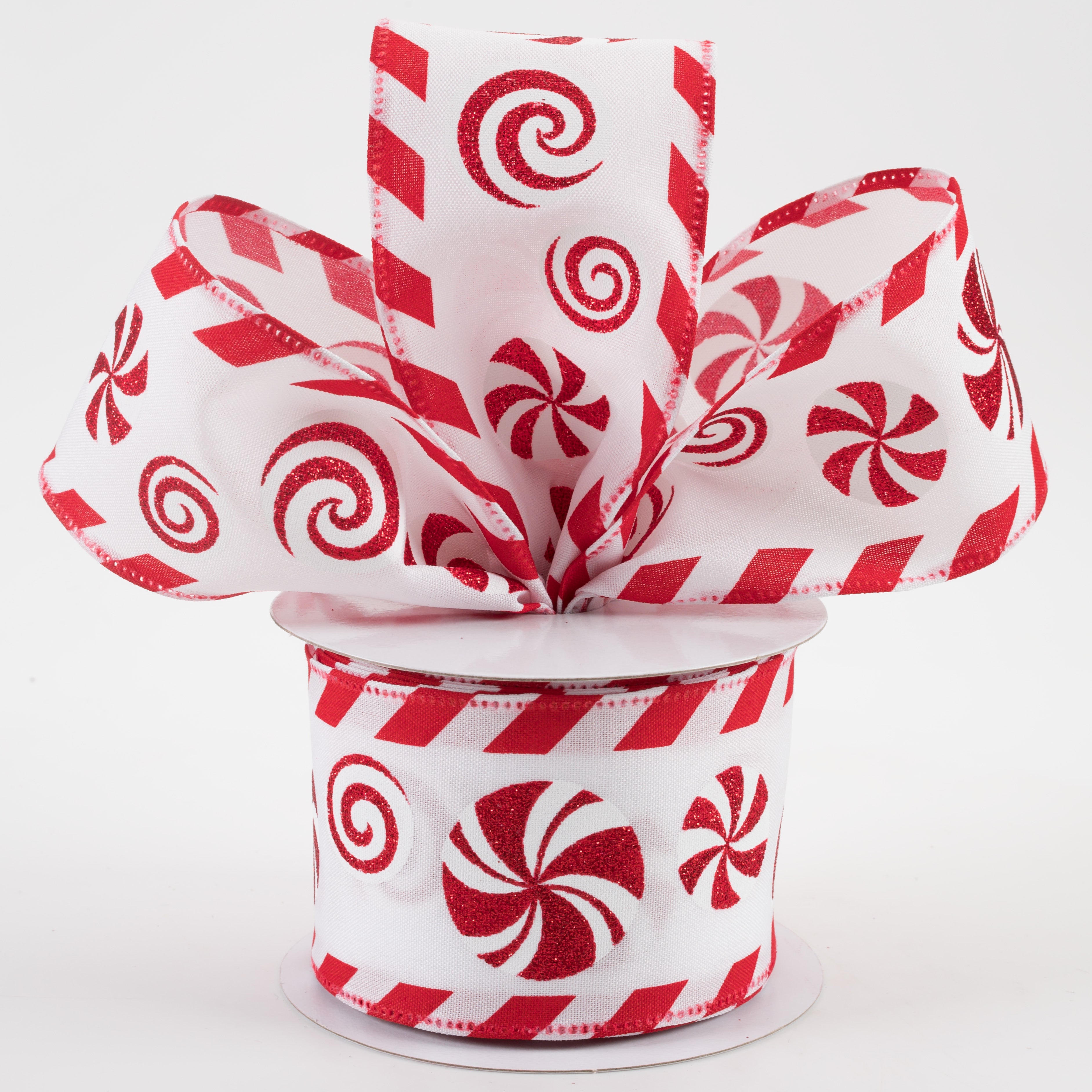 2.5" Peppermint & Candy Cane Edge Satin Ribbon (10 Yards)