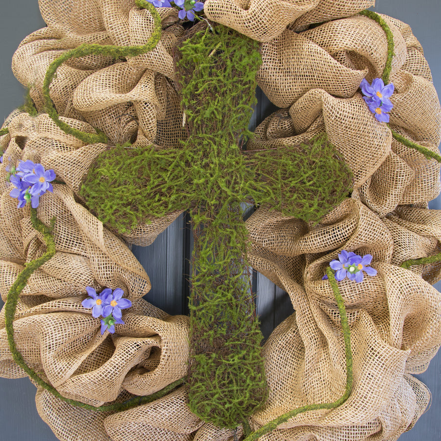 22" Green Moss Cross