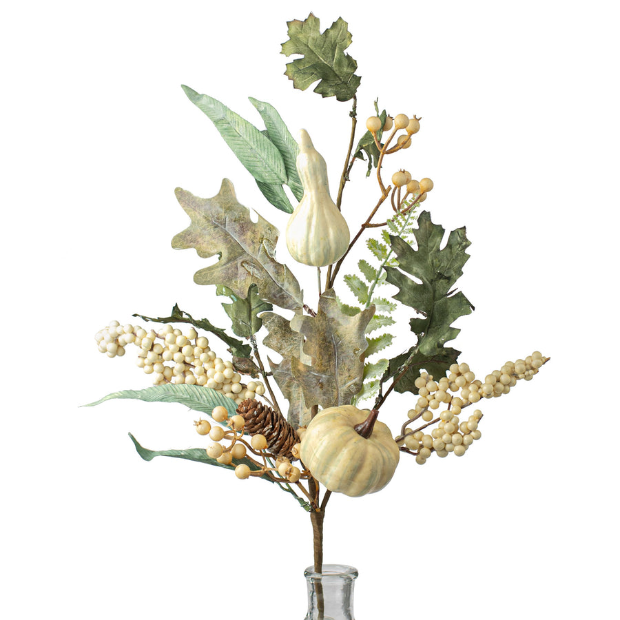 30" Pumpkin, Pinecone, Maple Leaf Spray: Green & Cream