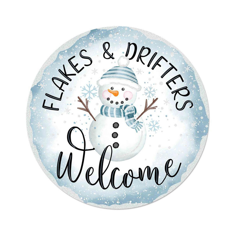 8" Metal Sign: Flakes Welcome Snowman