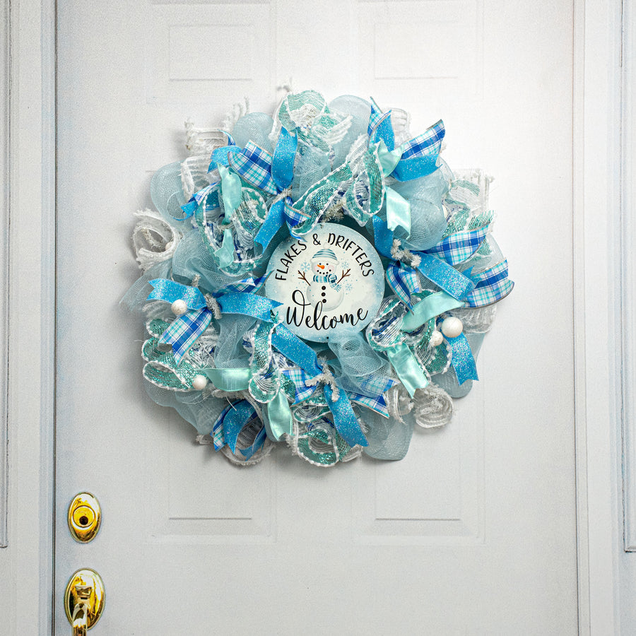 8" Metal Sign: Flakes Welcome Snowman
