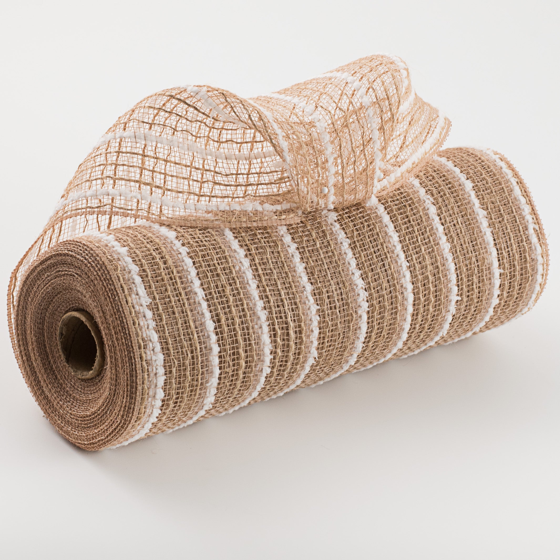 10" Snowdrift Deco Mesh: Natural Jute & White (10 Yards)