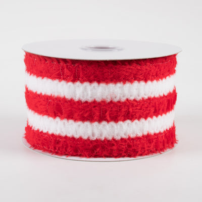 2.5" Fuzzy Stripes Ribbon: Red & White (10 Yards)