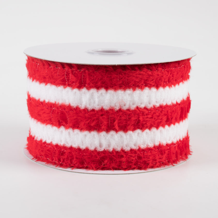 2.5" Fuzzy Stripes Ribbon: Red & White (10 Yards)
