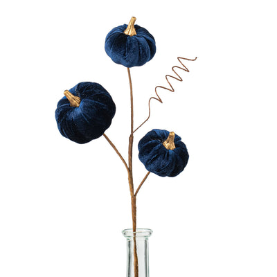16" Velvet Pumpkin Pick: Navy Blue