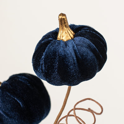 16" Velvet Pumpkin Pick: Navy Blue