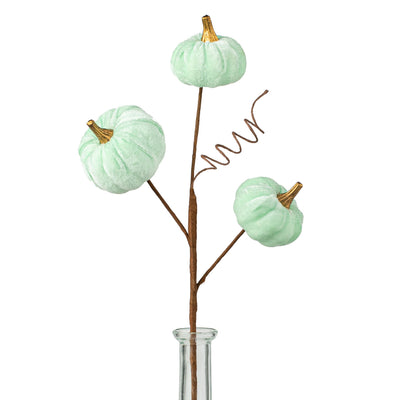 16" Velvet Pumpkin Pick: Mint