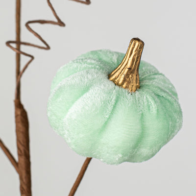 16" Velvet Pumpkin Pick: Mint