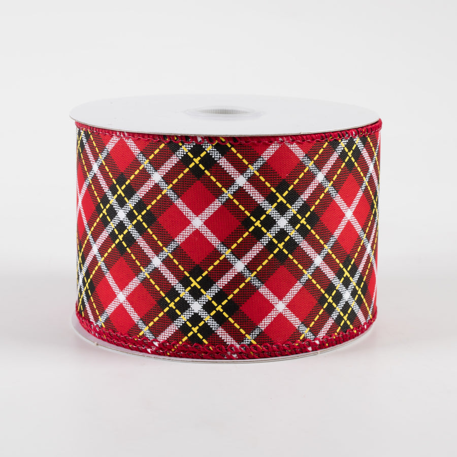 2.5" Argyle Satin Ribbon: Red, Black, Yellow, White (10 Yards)