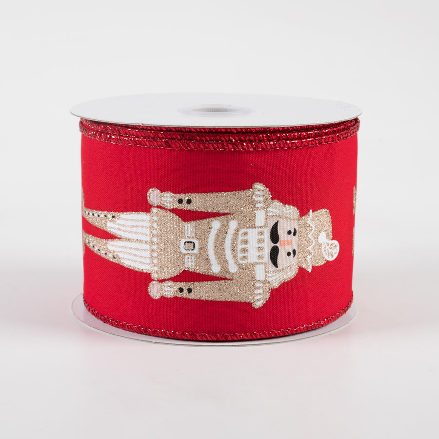 2.5" Nutcracker Satin Ribbon: Red & Champagne (10 Yards)