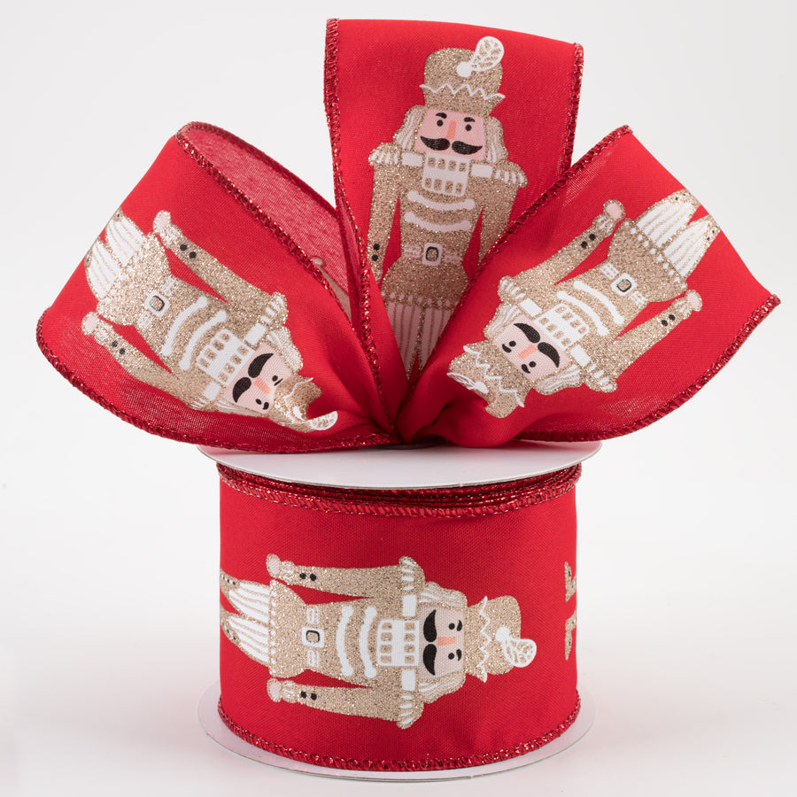 2.5" Nutcracker Satin Ribbon: Red & Champagne (10 Yards)