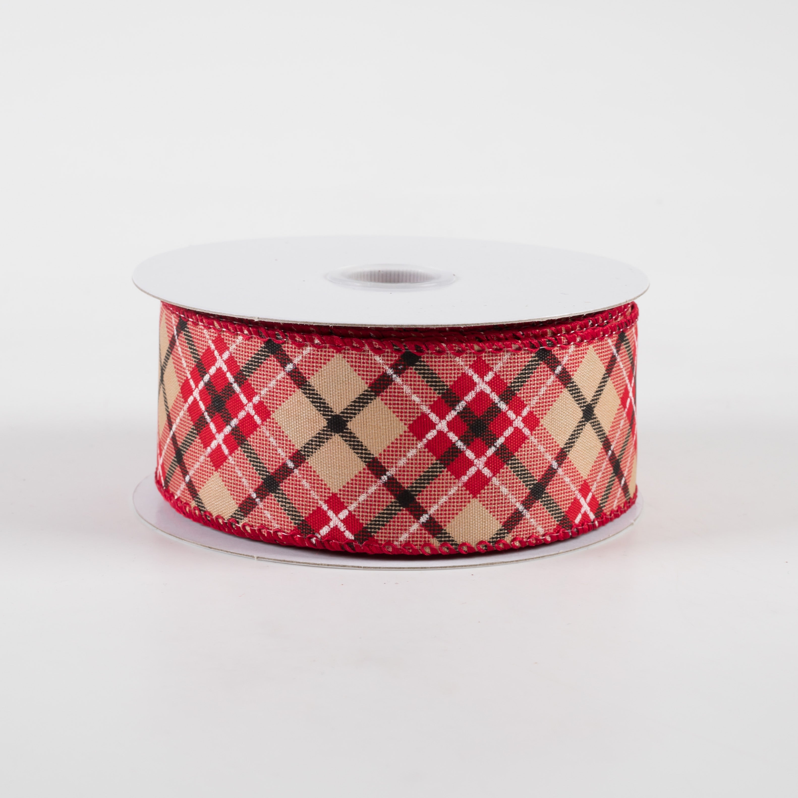 1.5" Argyle Satin Ribbon: Tan, Red, Black, Cream (10 Yards)