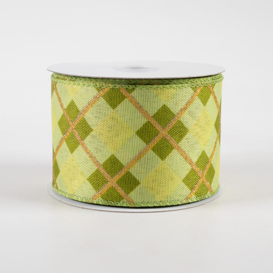 2.5" Georgina Plaid Ribbon: Green & Champagne (10 Yards)