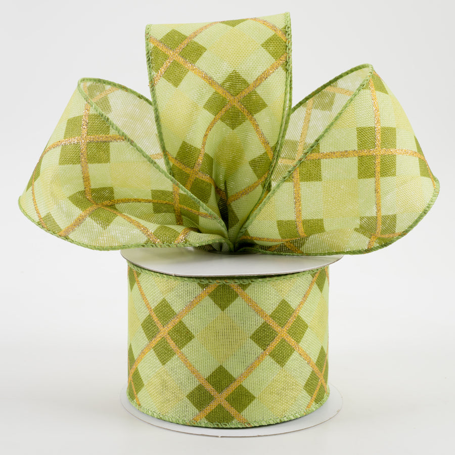 2.5" Georgina Plaid Ribbon: Green & Champagne (10 Yards)