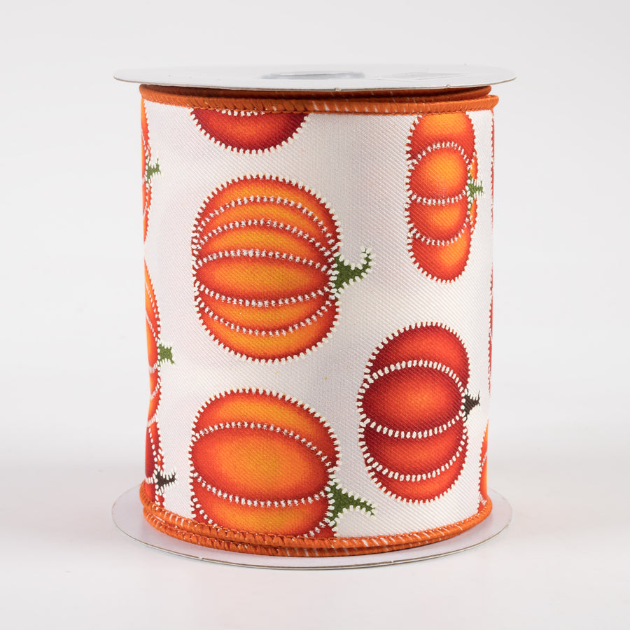 4" Stitch Pumpkin Ribbon: Ivory (10 Yards)