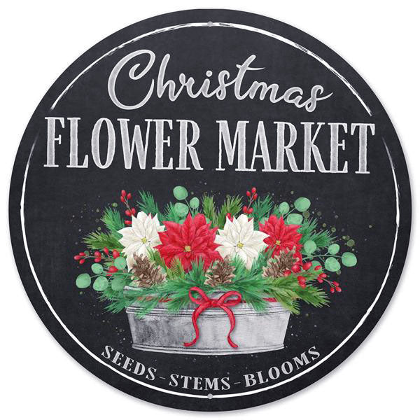 12" Metal Sign: Christmas Flower Market