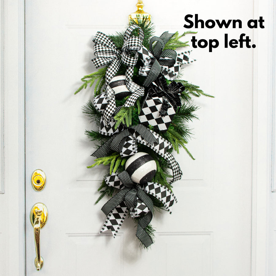 4" Black & White Glitter Stripe Ball Ornament