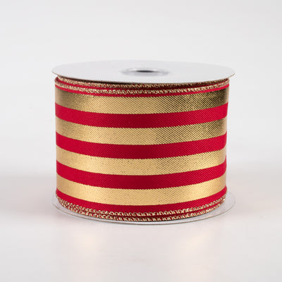 2.5" Metallic Vertical Stripes Ribbon: Red & Gold (10 Yards)