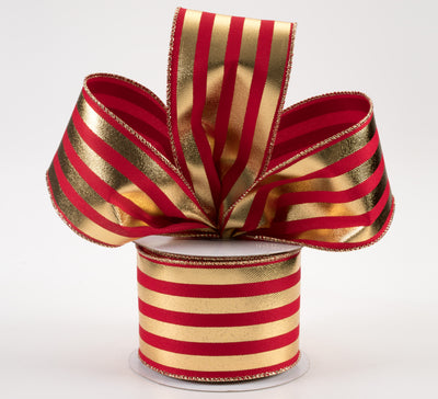 2.5" Metallic Vertical Stripes Ribbon: Red & Gold (10 Yards)
