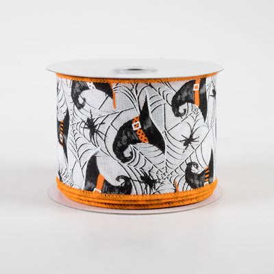 2.5" Witch Hats and Spiders Ribbon: White (10 Yards)