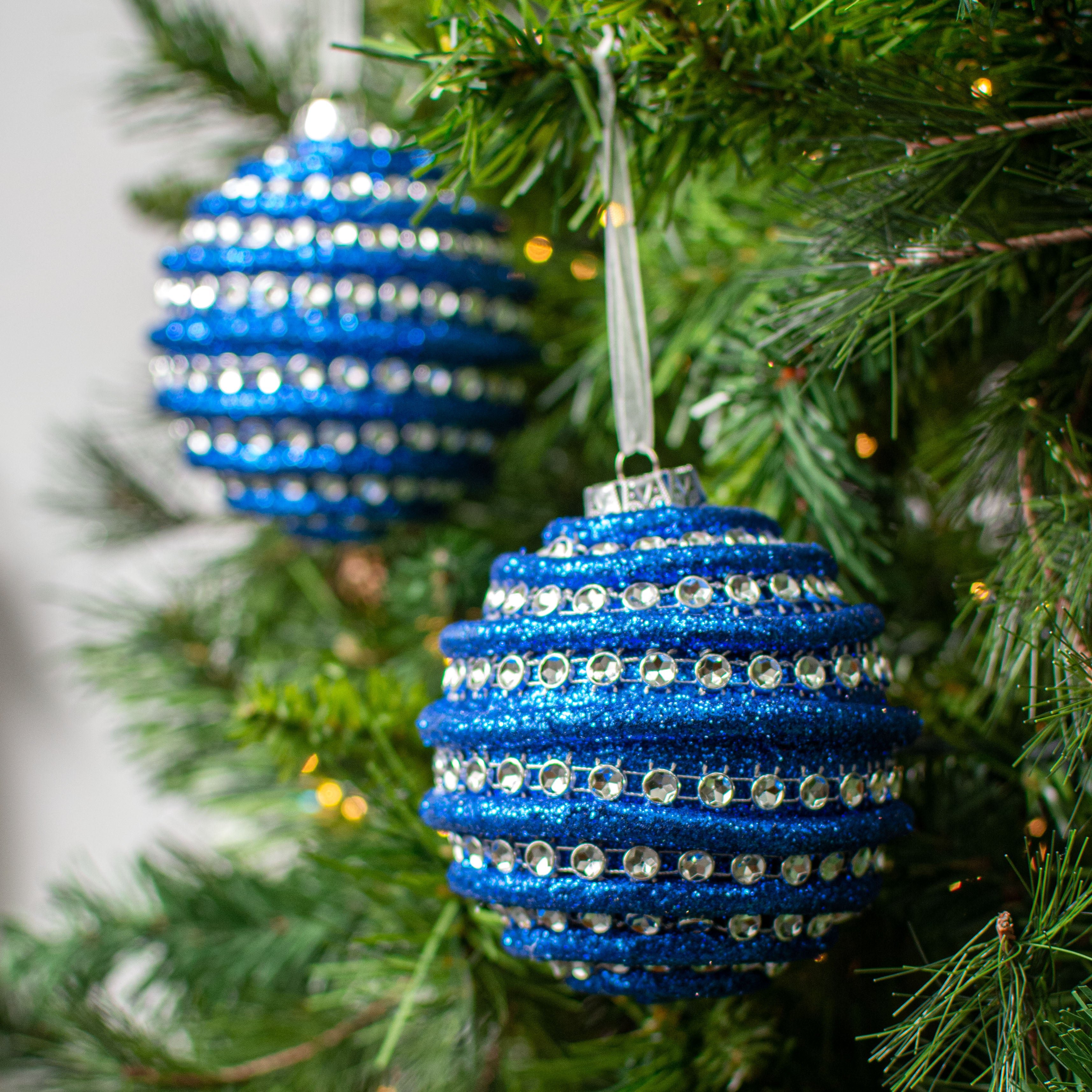 4" Jewel Ball Ornament: Blue & Silver (Box of 4)