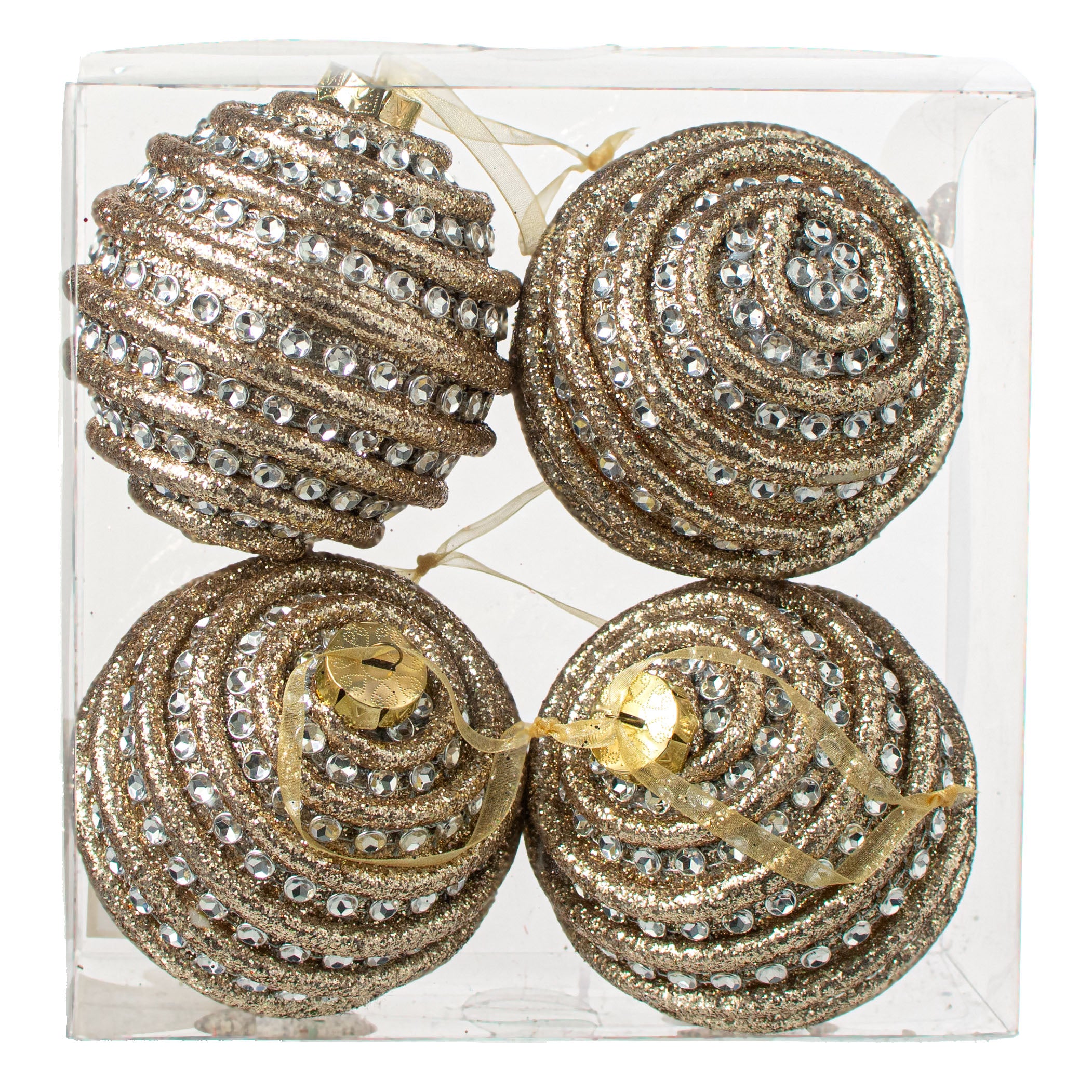 4" Jewel Ball Ornament: Champagne (Box of 4)