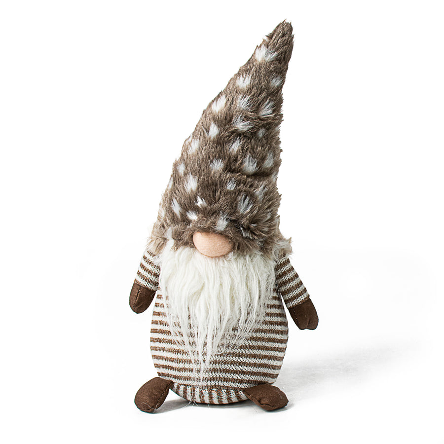 13" Natural Stripe & Faux Fur Sitting Gnome