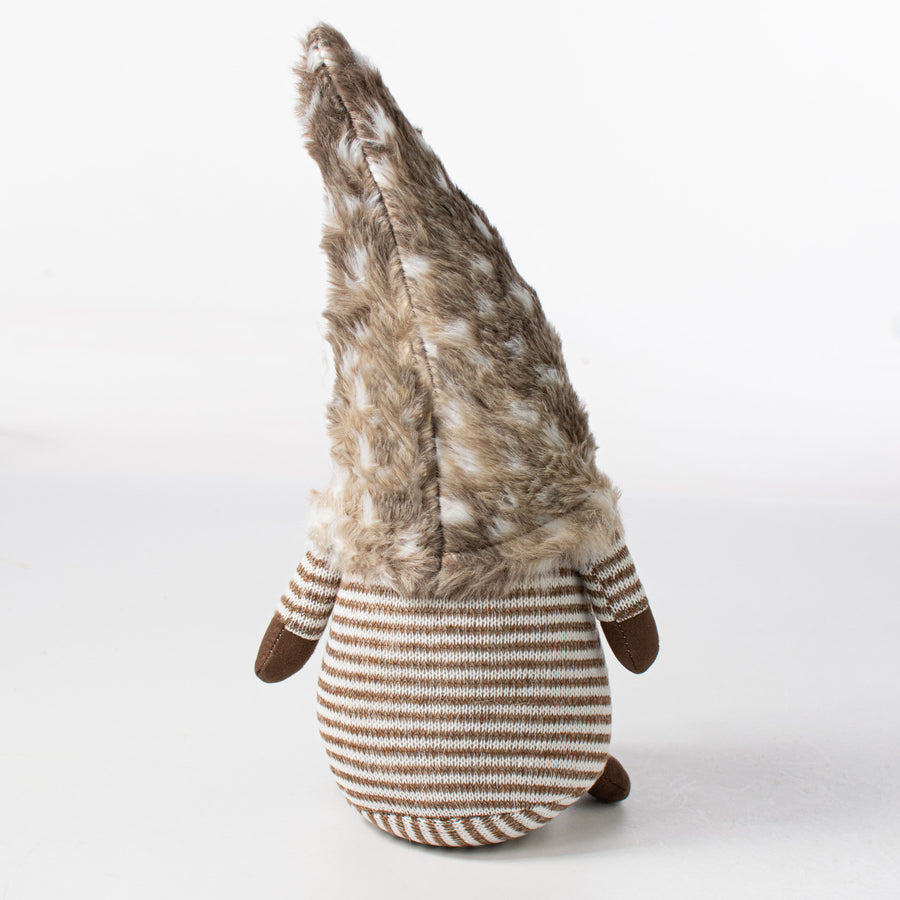 13" Natural Stripe & Faux Fur Sitting Gnome