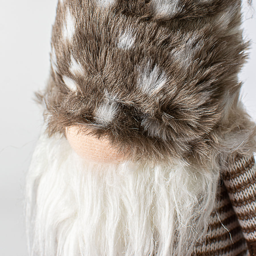 13" Natural Stripe & Faux Fur Sitting Gnome