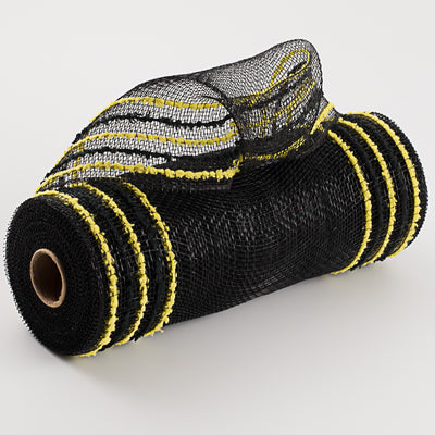 10" Border Stripe Snowdrift Mesh: Black, Black, Yellow