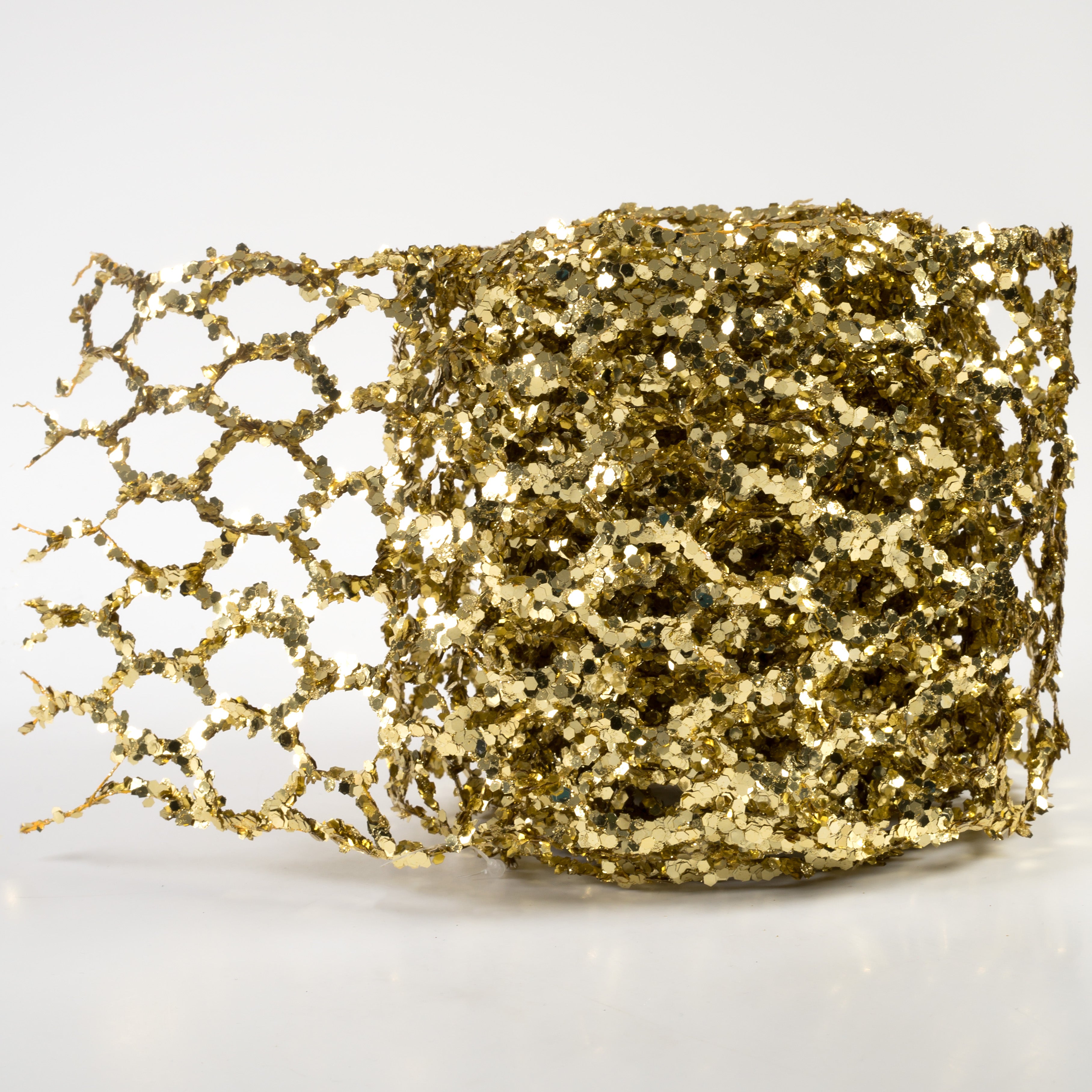 5" Glitter Chicken Wire Ribbon Garland: Gold (10')