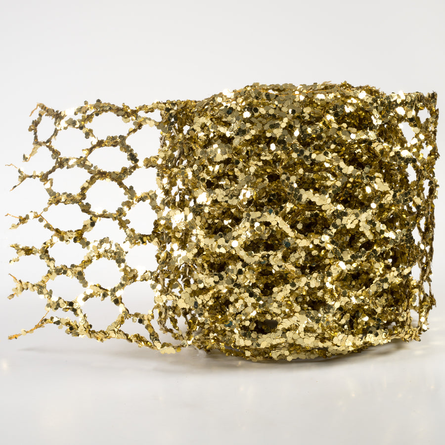 5" Glitter Chicken Wire Ribbon Garland: Gold (10')