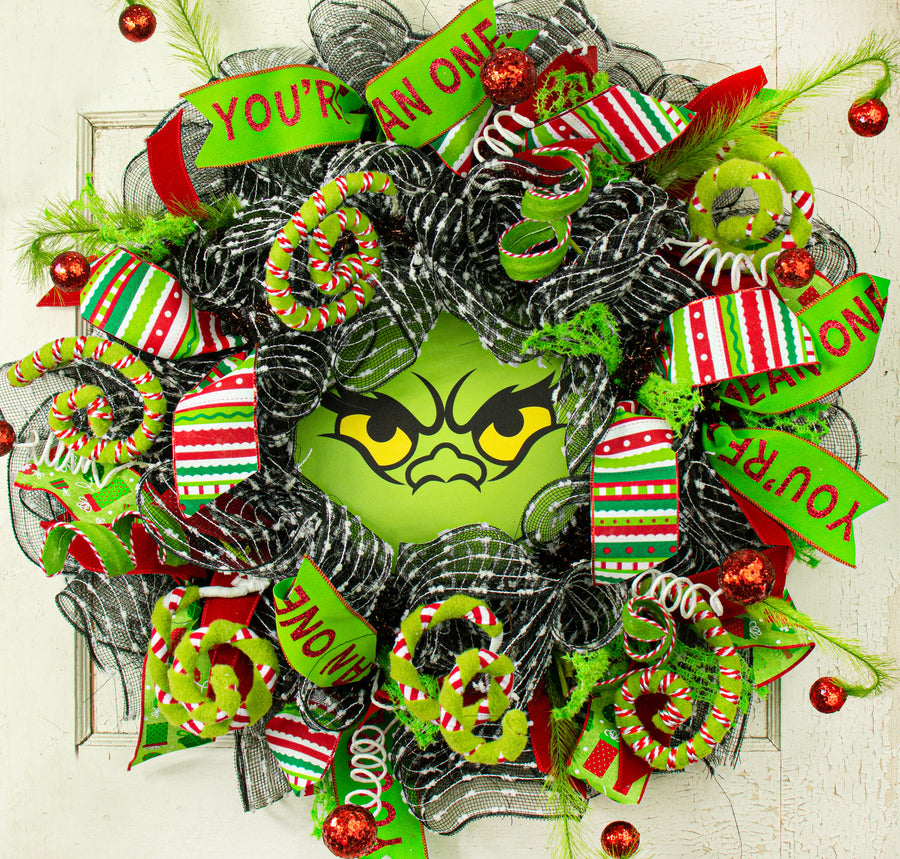 9.4" Round Waterproof Sign: Green Monster Face