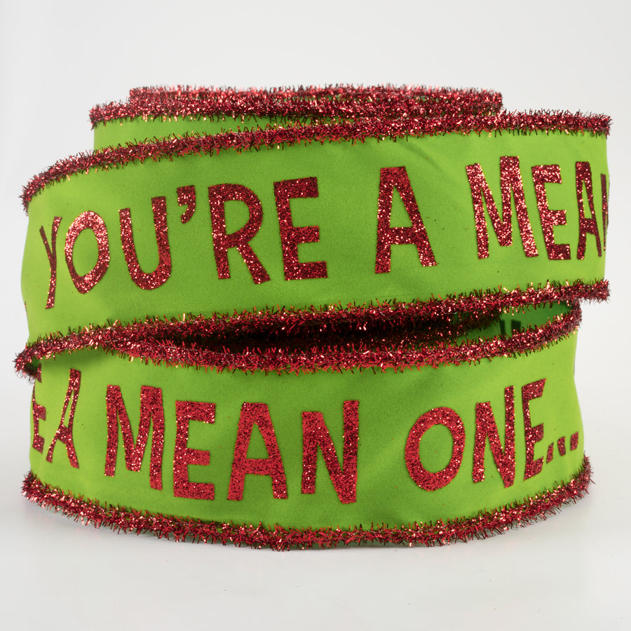 2.5" You're A Mean One Green Monster Ribbon: Tinsel Edge (10 Yards)