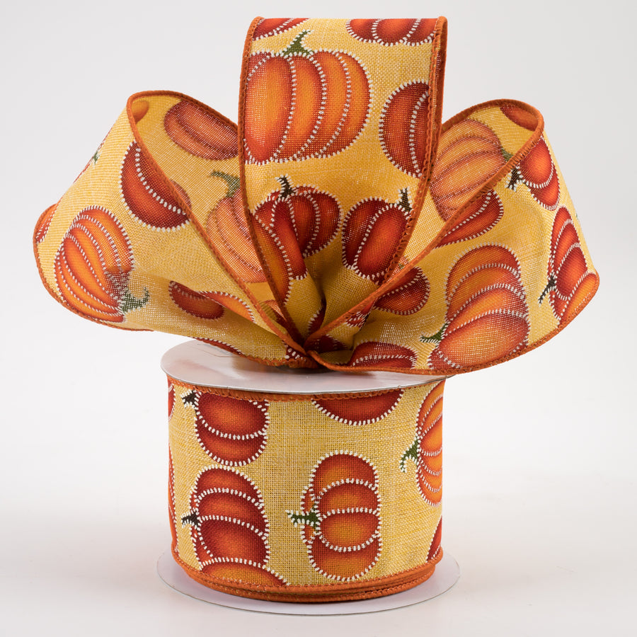 2.5" Stitch Pumpkin Ribbon: Mustard (10 Yards)