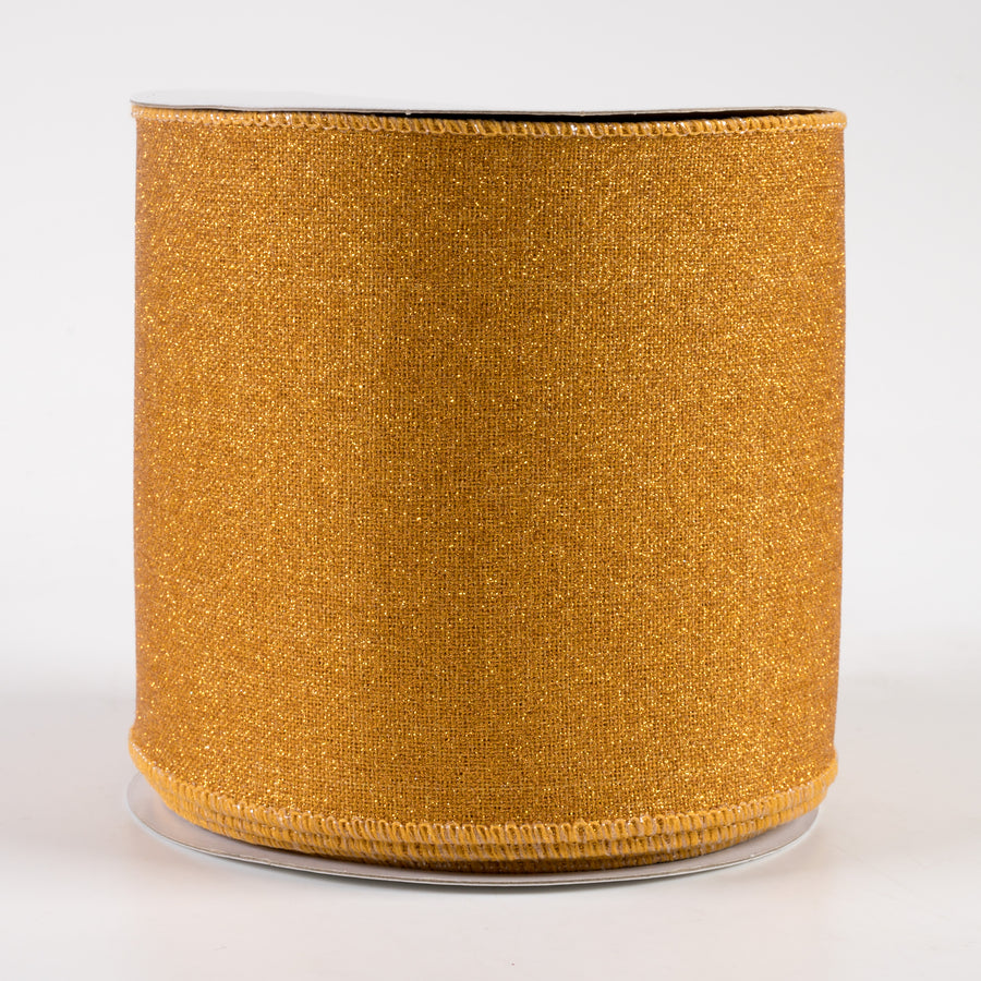 4" Fine Glitter on Royal Ribbon: Mustard Yellow (10 Yards)