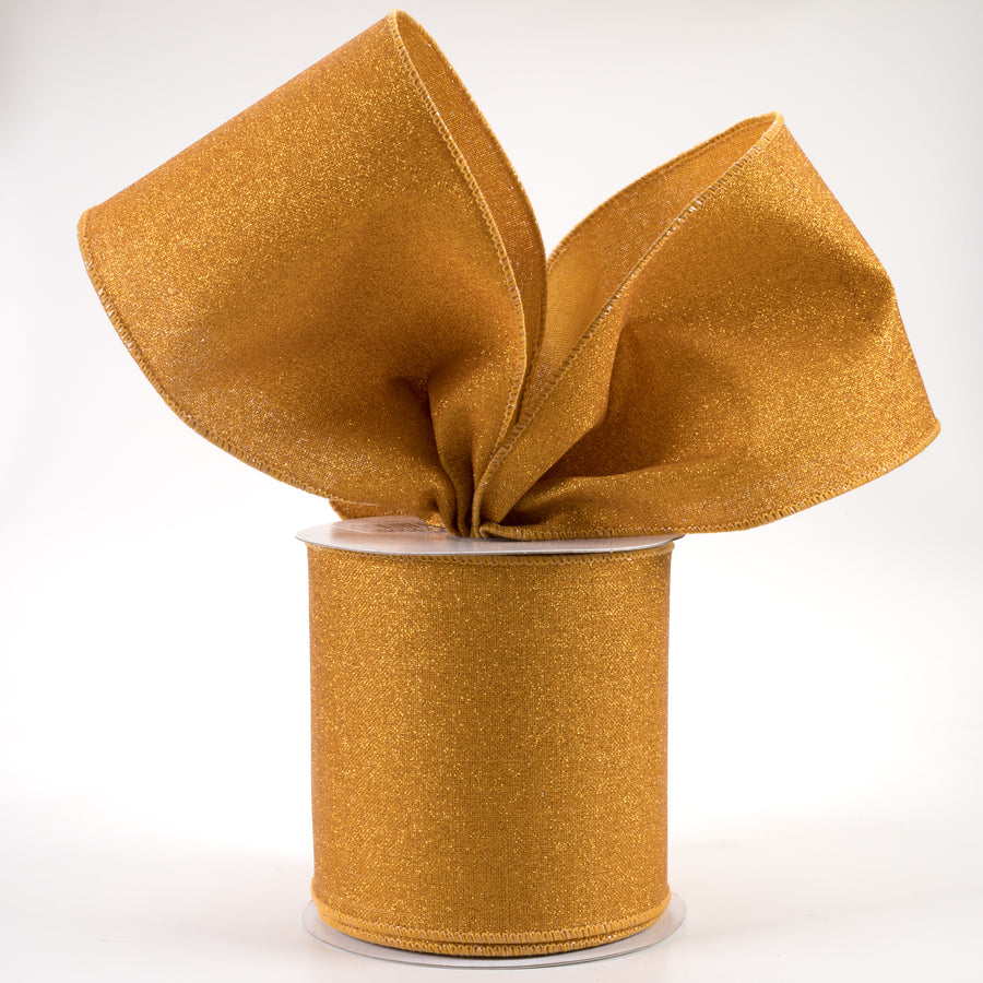 4" Fine Glitter on Royal Ribbon: Mustard Yellow (10 Yards)
